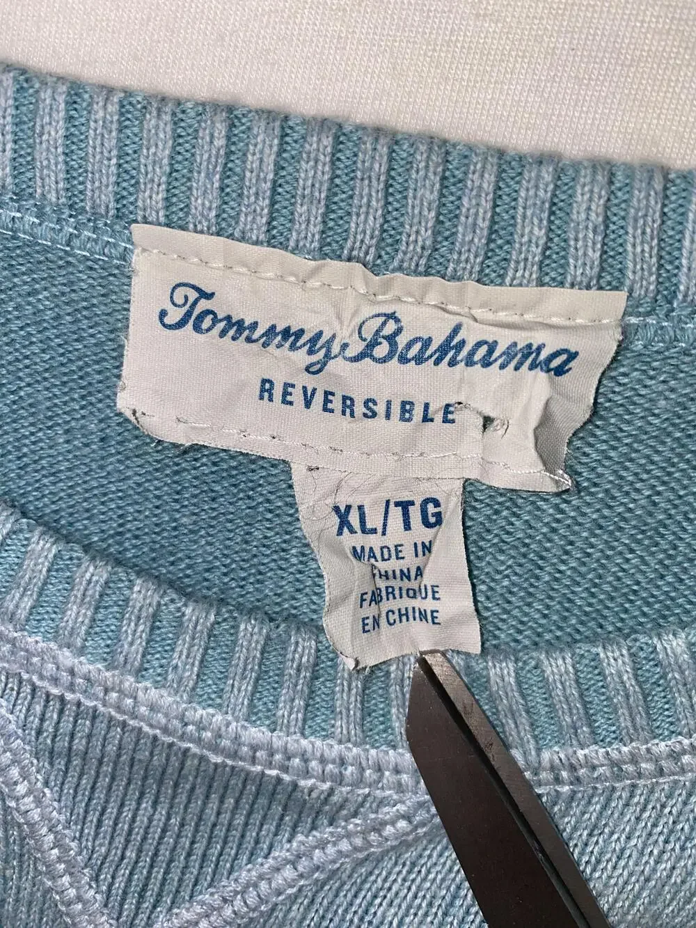 Tommy Bahama Sweater Mens XL Blue Reversible Crew Neck Knit Pullover Casual
